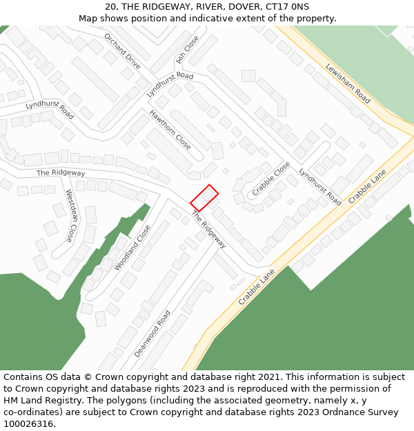 20, THE RIDGEWAY, RIVER, DOVER, CT17 0NS: Location map and indicative extent of plot