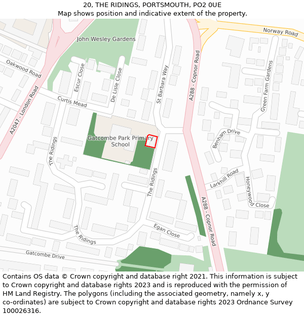 20, THE RIDINGS, PORTSMOUTH, PO2 0UE: Location map and indicative extent of plot
