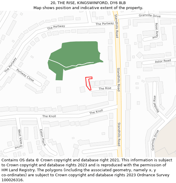 20, THE RISE, KINGSWINFORD, DY6 8LB: Location map and indicative extent of plot