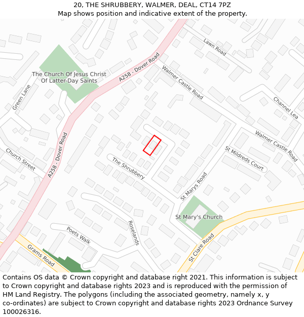 20, THE SHRUBBERY, WALMER, DEAL, CT14 7PZ: Location map and indicative extent of plot