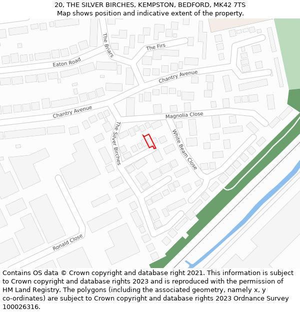 20, THE SILVER BIRCHES, KEMPSTON, BEDFORD, MK42 7TS: Location map and indicative extent of plot