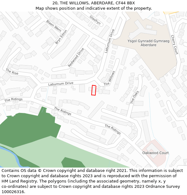 20, THE WILLOWS, ABERDARE, CF44 8BX: Location map and indicative extent of plot