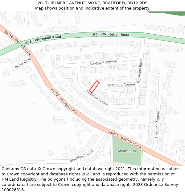 20, THIRLMERE AVENUE, WYKE, BRADFORD, BD12 9DS: Location map and indicative extent of plot