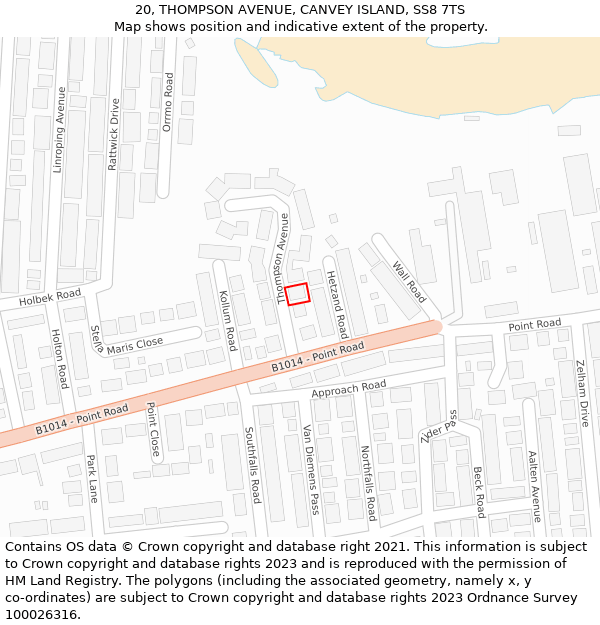 20, THOMPSON AVENUE, CANVEY ISLAND, SS8 7TS: Location map and indicative extent of plot