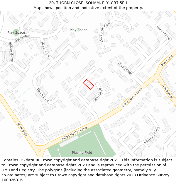 20, THORN CLOSE, SOHAM, ELY, CB7 5EH: Location map and indicative extent of plot