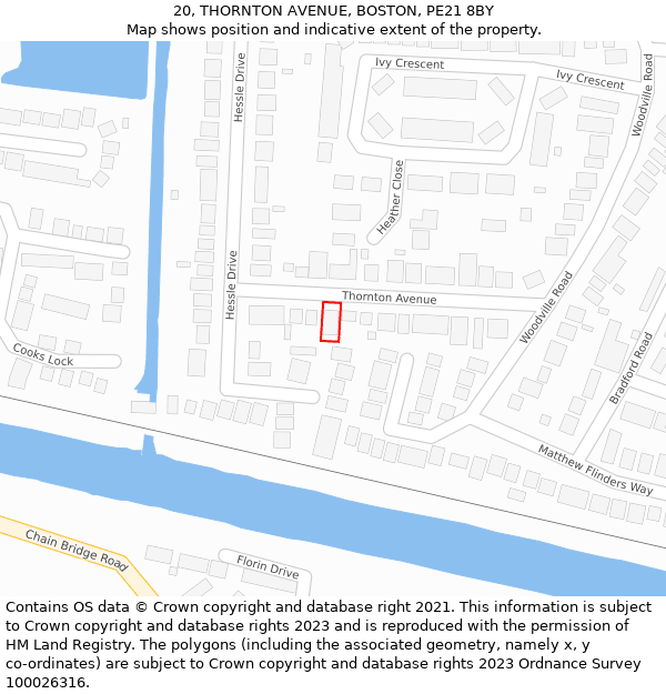 20, THORNTON AVENUE, BOSTON, PE21 8BY: Location map and indicative extent of plot