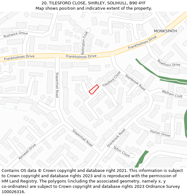 20, TILESFORD CLOSE, SHIRLEY, SOLIHULL, B90 4YF: Location map and indicative extent of plot