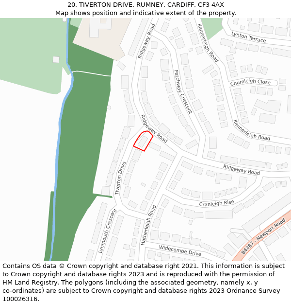 20, TIVERTON DRIVE, RUMNEY, CARDIFF, CF3 4AX: Location map and indicative extent of plot