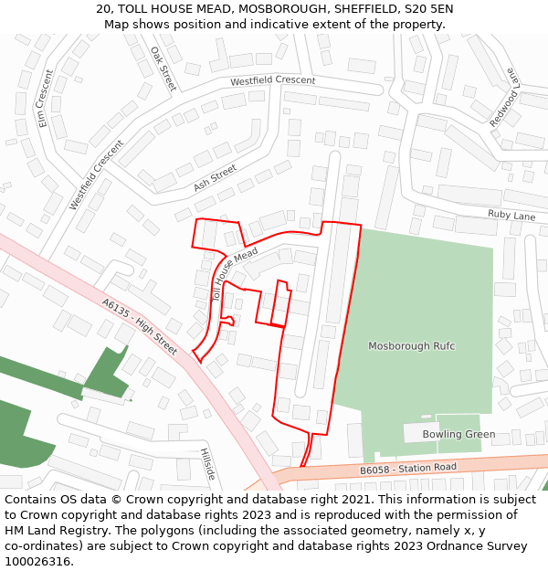 20, TOLL HOUSE MEAD, MOSBOROUGH, SHEFFIELD, S20 5EN: Location map and indicative extent of plot