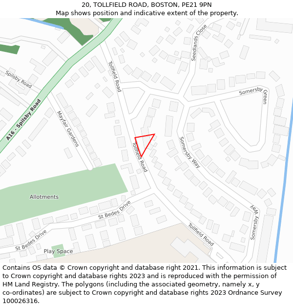 20, TOLLFIELD ROAD, BOSTON, PE21 9PN: Location map and indicative extent of plot