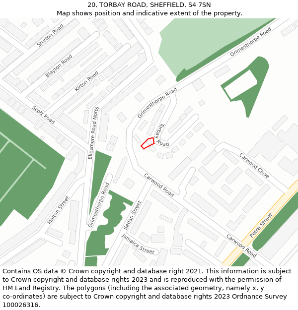 20, TORBAY ROAD, SHEFFIELD, S4 7SN: Location map and indicative extent of plot