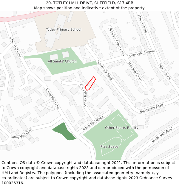 20, TOTLEY HALL DRIVE, SHEFFIELD, S17 4BB: Location map and indicative extent of plot