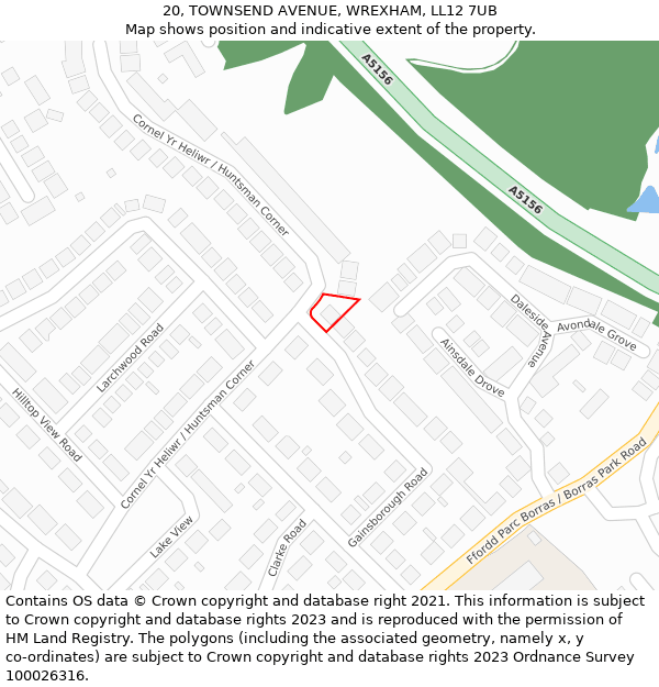 20, TOWNSEND AVENUE, WREXHAM, LL12 7UB: Location map and indicative extent of plot
