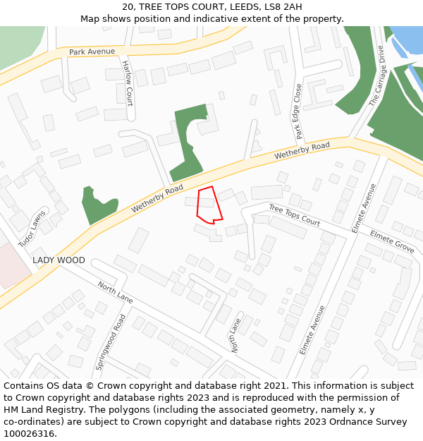 20, TREE TOPS COURT, LEEDS, LS8 2AH: Location map and indicative extent of plot