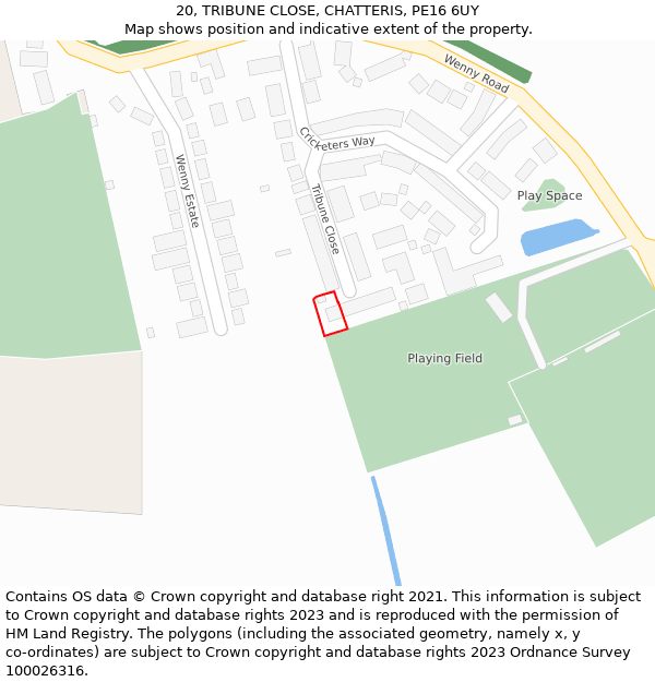 20, TRIBUNE CLOSE, CHATTERIS, PE16 6UY: Location map and indicative extent of plot