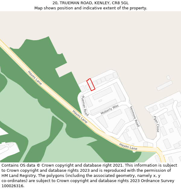 20, TRUEMAN ROAD, KENLEY, CR8 5GL: Location map and indicative extent of plot