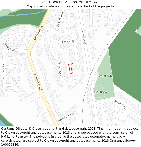 20, TUDOR DRIVE, BOSTON, PE21 9PB: Location map and indicative extent of plot