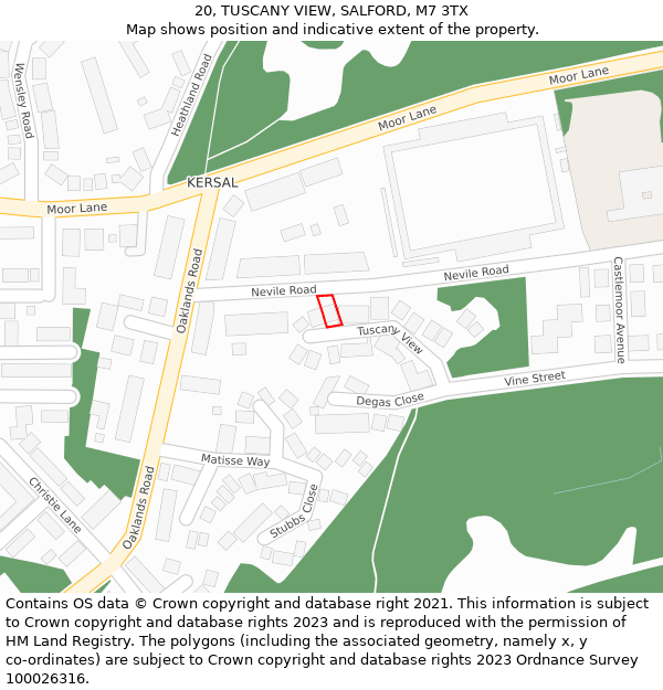 20, TUSCANY VIEW, SALFORD, M7 3TX: Location map and indicative extent of plot