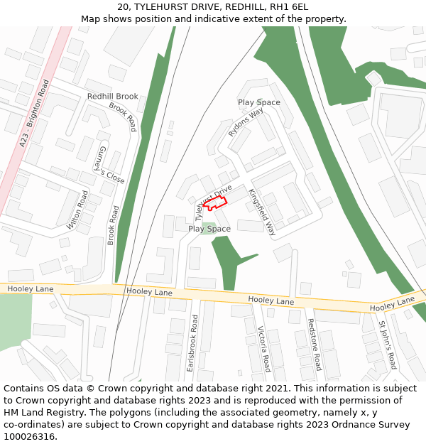 20, TYLEHURST DRIVE, REDHILL, RH1 6EL: Location map and indicative extent of plot