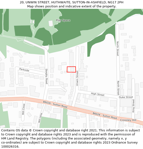 20, UNWIN STREET, HUTHWAITE, SUTTON-IN-ASHFIELD, NG17 2PH: Location map and indicative extent of plot