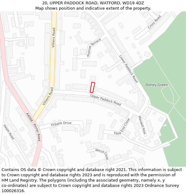 20, UPPER PADDOCK ROAD, WATFORD, WD19 4DZ: Location map and indicative extent of plot