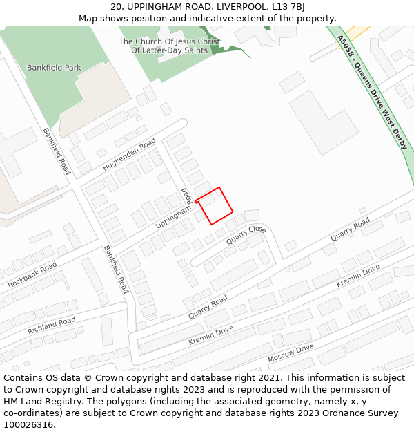 20, UPPINGHAM ROAD, LIVERPOOL, L13 7BJ: Location map and indicative extent of plot