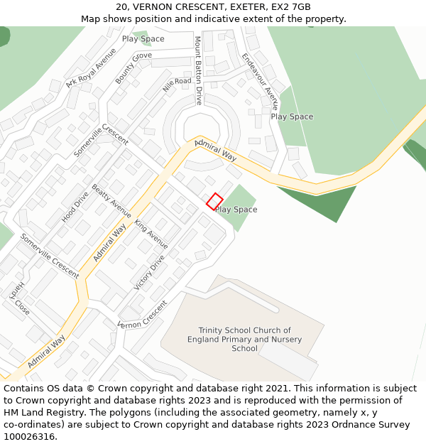 20, VERNON CRESCENT, EXETER, EX2 7GB: Location map and indicative extent of plot