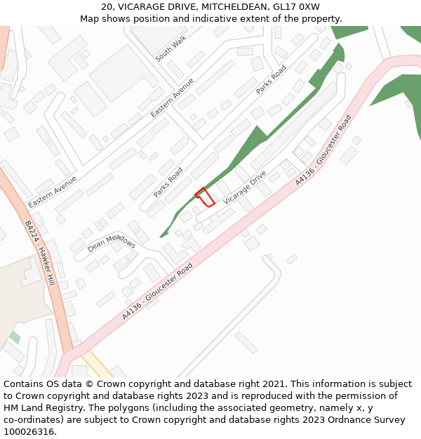 20, VICARAGE DRIVE, MITCHELDEAN, GL17 0XW: Location map and indicative extent of plot