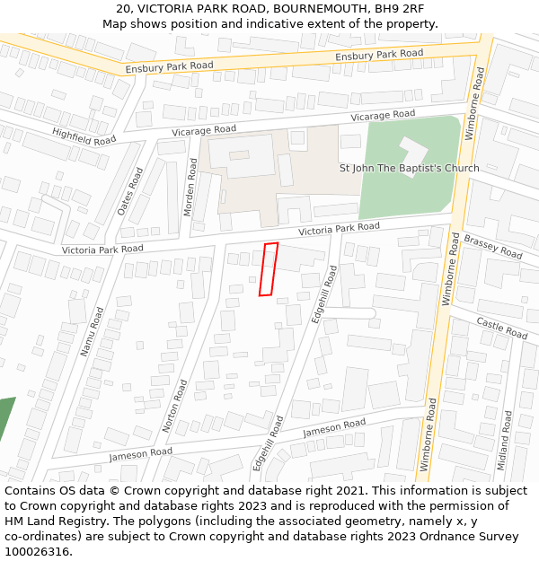 20, VICTORIA PARK ROAD, BOURNEMOUTH, BH9 2RF: Location map and indicative extent of plot