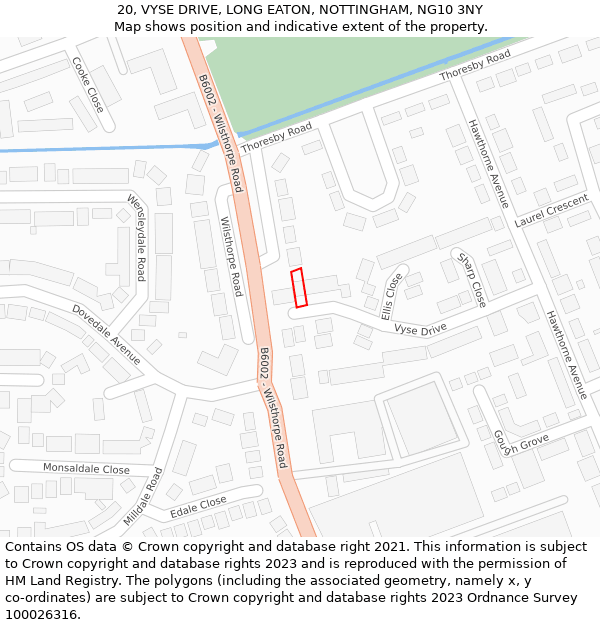 20, VYSE DRIVE, LONG EATON, NOTTINGHAM, NG10 3NY: Location map and indicative extent of plot