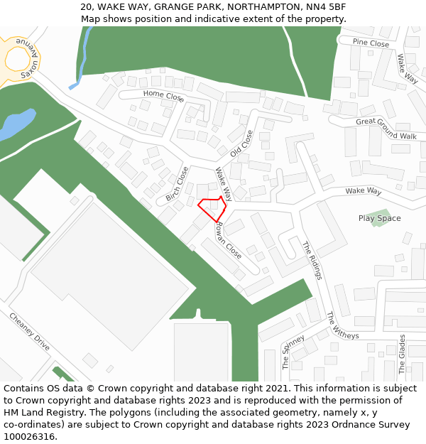 20, WAKE WAY, GRANGE PARK, NORTHAMPTON, NN4 5BF: Location map and indicative extent of plot