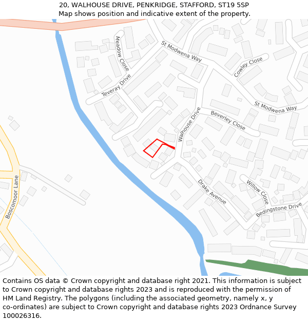 20, WALHOUSE DRIVE, PENKRIDGE, STAFFORD, ST19 5SP: Location map and indicative extent of plot