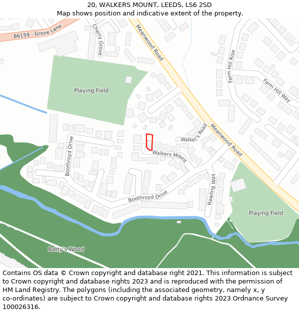 20, WALKERS MOUNT, LEEDS, LS6 2SD: Location map and indicative extent of plot