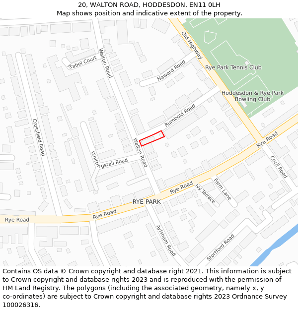 20, WALTON ROAD, HODDESDON, EN11 0LH: Location map and indicative extent of plot