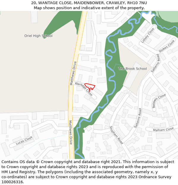 20, WANTAGE CLOSE, MAIDENBOWER, CRAWLEY, RH10 7NU: Location map and indicative extent of plot