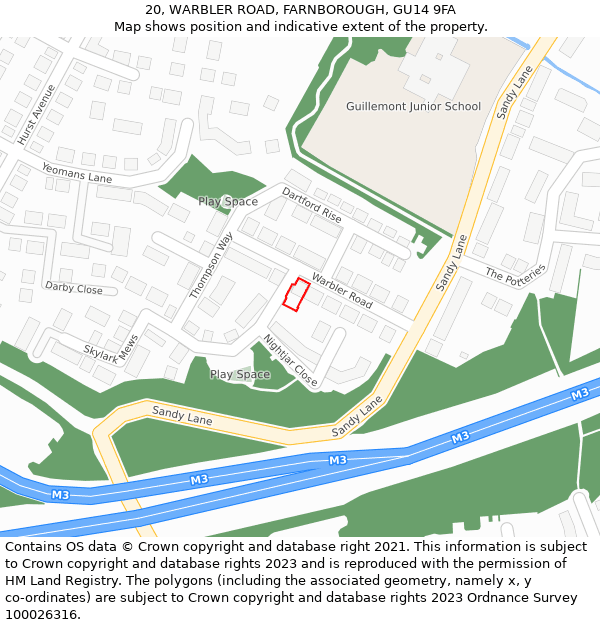 20, WARBLER ROAD, FARNBOROUGH, GU14 9FA: Location map and indicative extent of plot