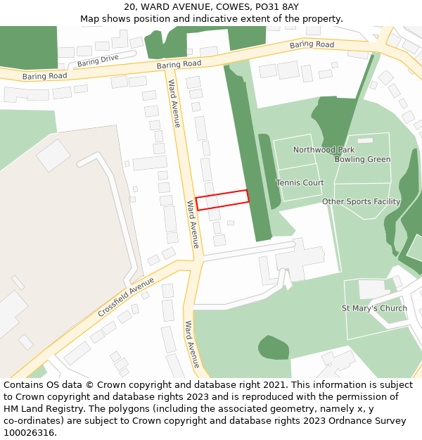 20, WARD AVENUE, COWES, PO31 8AY: Location map and indicative extent of plot