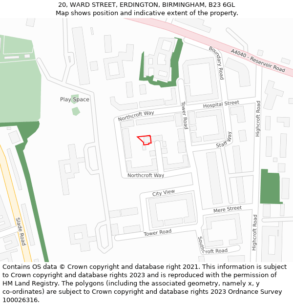 20, WARD STREET, ERDINGTON, BIRMINGHAM, B23 6GL: Location map and indicative extent of plot