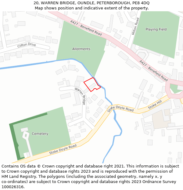 20, WARREN BRIDGE, OUNDLE, PETERBOROUGH, PE8 4DQ: Location map and indicative extent of plot