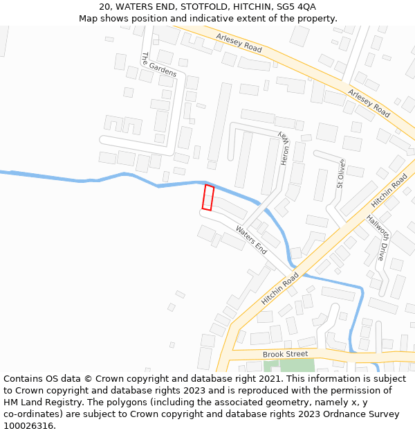 20, WATERS END, STOTFOLD, HITCHIN, SG5 4QA: Location map and indicative extent of plot