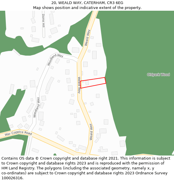 20, WEALD WAY, CATERHAM, CR3 6EG: Location map and indicative extent of plot