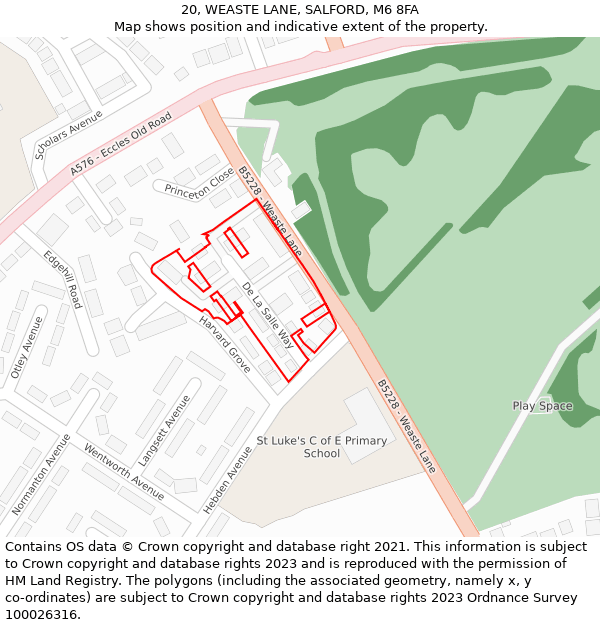 20, WEASTE LANE, SALFORD, M6 8FA: Location map and indicative extent of plot