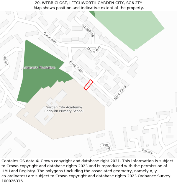 20, WEBB CLOSE, LETCHWORTH GARDEN CITY, SG6 2TY: Location map and indicative extent of plot