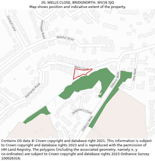 20, WELLS CLOSE, BRIDGNORTH, WV16 5JQ: Location map and indicative extent of plot