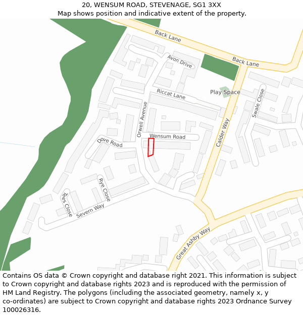 20, WENSUM ROAD, STEVENAGE, SG1 3XX: Location map and indicative extent of plot