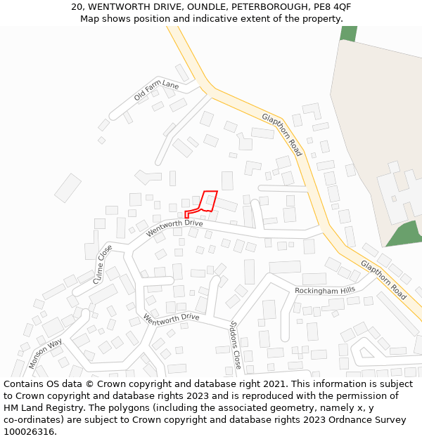 20, WENTWORTH DRIVE, OUNDLE, PETERBOROUGH, PE8 4QF: Location map and indicative extent of plot