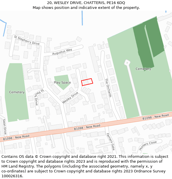 20, WESLEY DRIVE, CHATTERIS, PE16 6DQ: Location map and indicative extent of plot