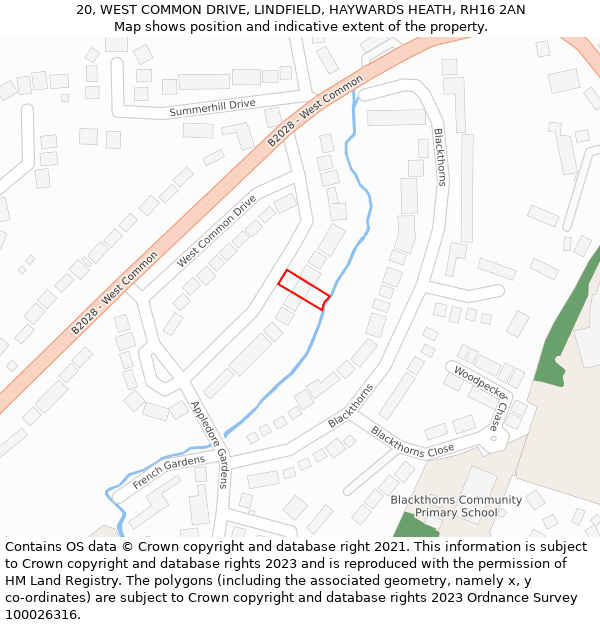 20, WEST COMMON DRIVE, LINDFIELD, HAYWARDS HEATH, RH16 2AN: Location map and indicative extent of plot