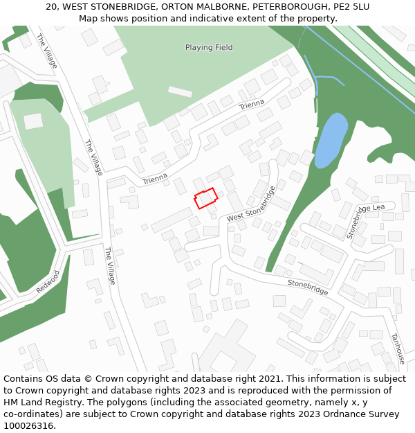 20, WEST STONEBRIDGE, ORTON MALBORNE, PETERBOROUGH, PE2 5LU: Location map and indicative extent of plot