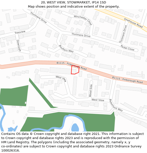 20, WEST VIEW, STOWMARKET, IP14 1SD: Location map and indicative extent of plot